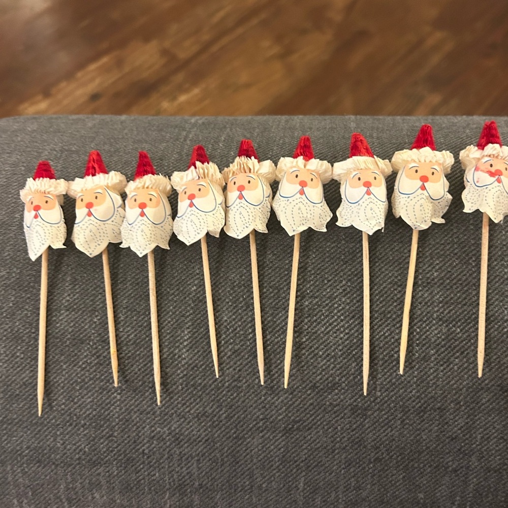 Shiny Brite VTG Set of 9 Santa Picks MCM Christmas Decor Craft Honeycomb 1950’s - Picture 3 of 4